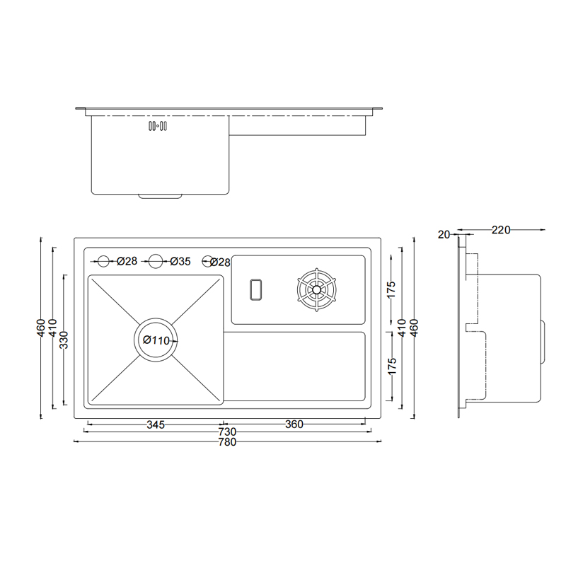 304 Kitchen Sink with Side Knife Holder & Cutting Board Rack