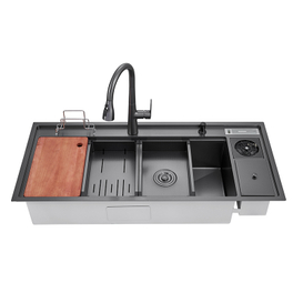 Black Sink with Dragon Scale Pattern & Complete Accessories
