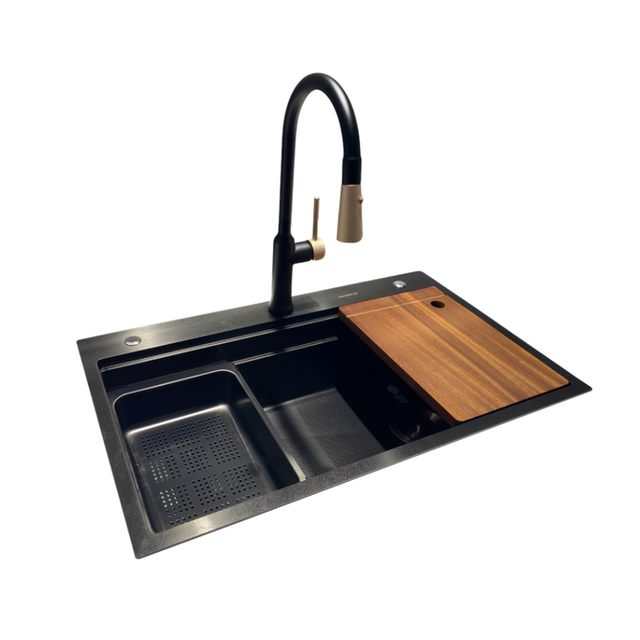 Black with Cutting Board & Drainer Basket