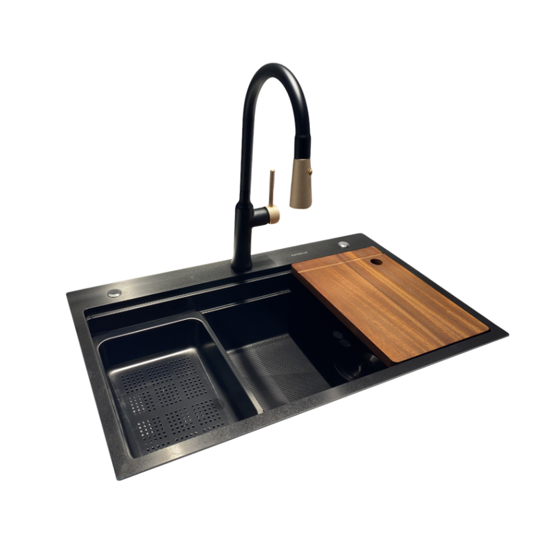 Black with Cutting Board & Drainer Basket