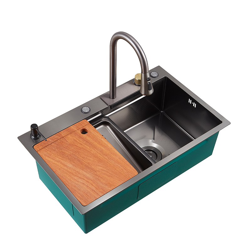 Double Ribbed Rainfall 5-Hole Stainless Steel Sink